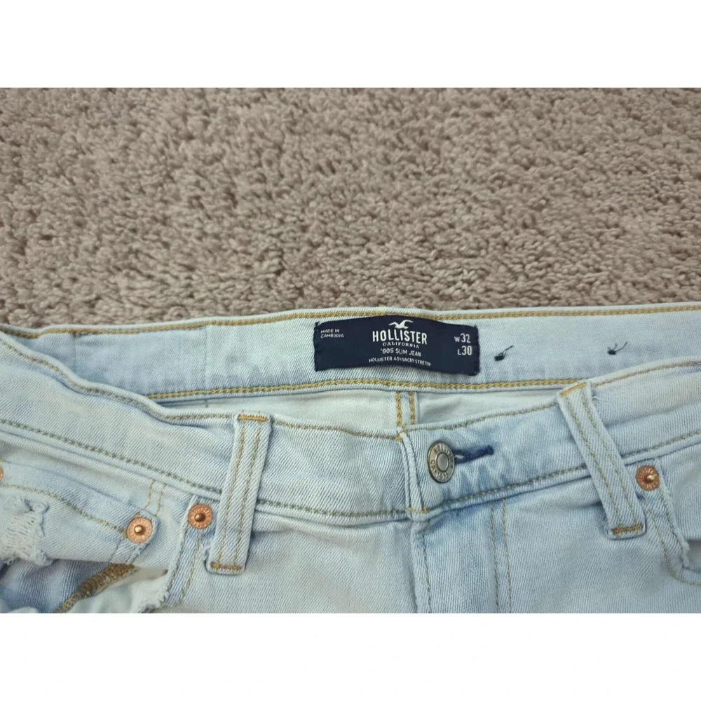Hollister Jeans Mens 32 Light Wash Distressed Straight Slim Stretch‎ 90s